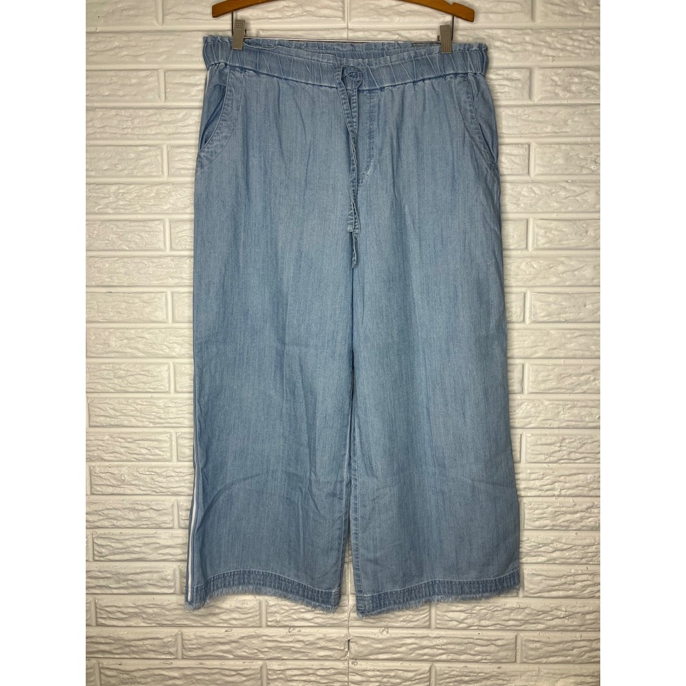 J. Jil denim chambay wide leg pants lightweight side stripe raw hem womens large